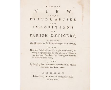 Poor &amp; Poor Relief.- [Gilbert (Thomas)] A Plan of Police: exhibiting the Causes of the present Increase of the Poor, and 