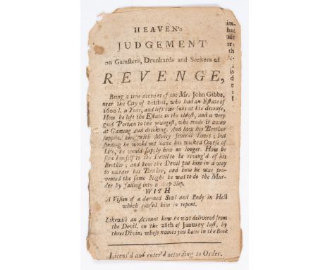 Vice.- Heaven's Judgments on Gamsters, Drunkards, and Seekers of Revenge, 8pp., drop-head title, browned, library blind-stamp