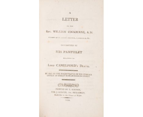 Crime &amp; Punishment.- Cockburne (Rev. William) An Authentic Account of the late Unfortunate Death of Lord Camelford..., fi