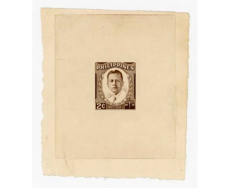 Philippines 1952-1960 imperf proof 2 cents J. Abad Santos issued in brown. Provenance: the archive of Alan Dow, engraver for 