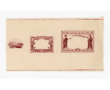 Bradbury Wilkinson sample proofs of Crete 1905 5 drachma frame only, Mexico 1899 1 peso frame and separate central vignette i