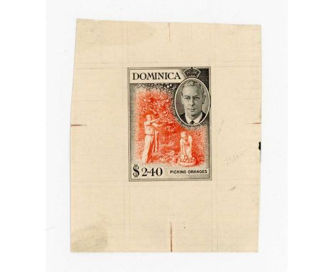Dominica 1950 $2.40 stamp imperf proof in different colours to issued stamp. Provenance: the archive of Alan Dow, engraver fo