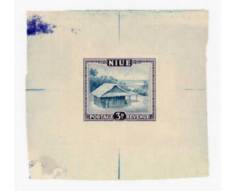 Niue 1950 imperf proof 3d stamp in issued colours. Provenance: the archive of Alan Dow, engraver for Bradbury Wilkinson &amp;