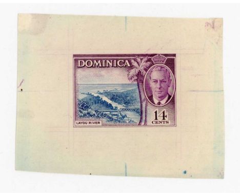 Dominica 1950 14 cents stamp imperf proof in issued colours. Provenance: the archive of Alan Dow, engraver for Bradbury Wilki