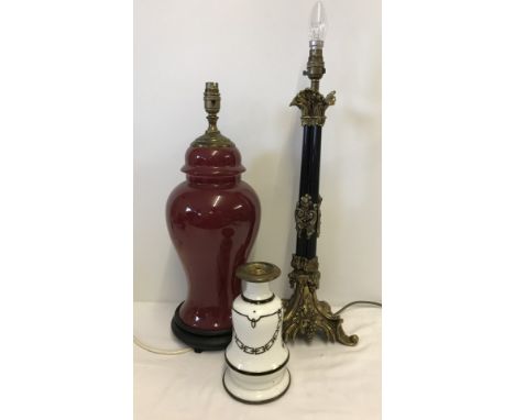 3 table lamps to include ceramic and brass.  