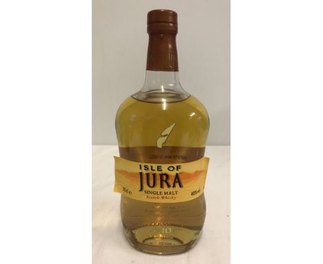 A bottle of Isle of Jura single malt scotch whisky. Aged 10 years, 70cl bottle, 40% vol. 