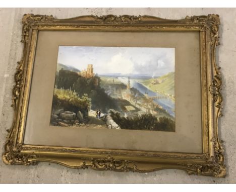 A framed  & glazed Victorian Lithograph of a hilltop scene of Coventry. In decorative gilt frame. Approx.34 x 49cm.