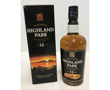 A boxed bottle of Highland Park single malt Scotch whisky. Aged 12 years. 70cl, 40% vol. 