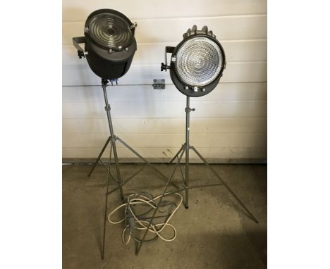 A pair of vintage theatre / stage lights on the original metal tripod stands by LITA. Pat tested and in good working order. O