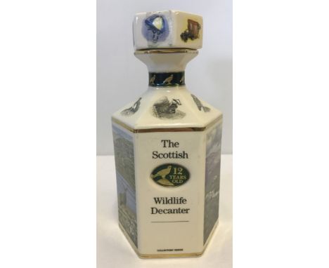 Pointers of London ceramic Scottish Whisky 'Wildlife Decanter' (empty). Decorated with scenes from the Highlands of Scotland.