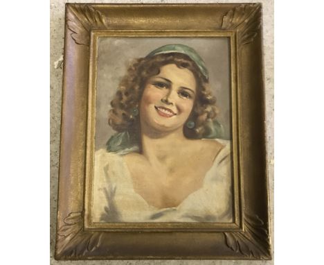 A gilt framed oil on board portrait of a gypsy girl. Signed to lower left Ricci. Approx. 38cm x 28cm.