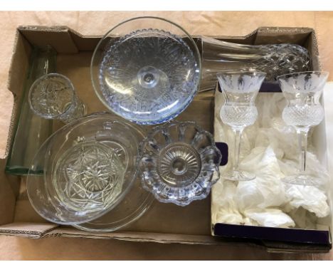 A collection of glassware. To include Edinburgh Crystal Thistle hock glasses, a lead crystal vase and vintage pressed glass i