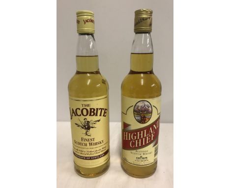 A 70cl bottle of The Jacobite blended scotch whisky. Together with a 70cl bottle of Highland Chief blended scotch whisky. 