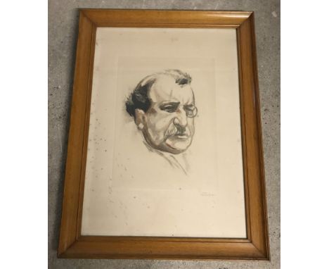 A pastel portrait of a monocled gentleman. Signed Jean Pruniere, framed and glazed. Approx. 40 x 30 cmm