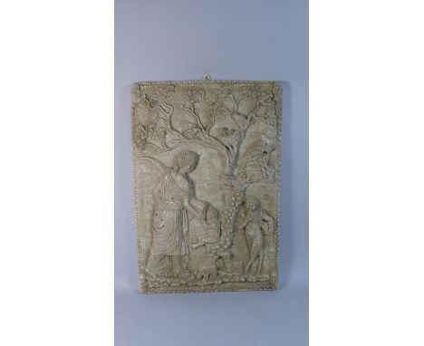An Interesting Patinated Plaster Cast Panel showing Mythical Figures in a Landscape. 65x45cms 