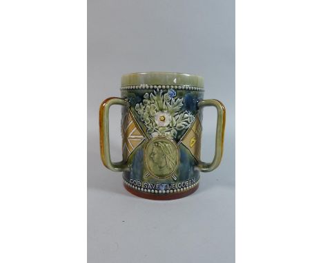 An Early 20th Century Doulton Lambeth Boer War Commemorative Jug Decorated with the Usual Coloured Enamels depicting Portrait