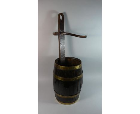 A 19th Century Stick Stand Fashioned from Brass Banded Coopered Barrel. 79cms High 