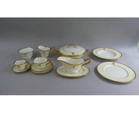 A Large Collection of Royal Worcester Gilt and Pale Yellow Armorial Dinner, Tea and Coffee Wares to comprise Dinner and Side 