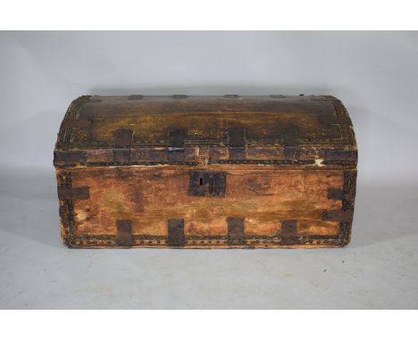 A 19th Century Pony Skin Covered Dome Top Trunk with Inner Label for The Original Trunk and Bucket Warehouse, Seabrook, Londo