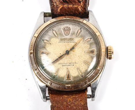 ROLEX - a Vintage bi-metal 'Bubbleback' Oyster perpetual automatic wristwatch, ref. 6085, circa 1963, silvered dial with gilt
