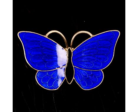 VOLMER BAHNER- a Vintage Danish sterling silver blue and black enamel figural butterfly brooch, wingspan 35.1mm, 5.4gNo damag