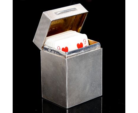 ASPREY - an Elizabeth II silver playing card box/case, allover engine turned decoration with gilt interior, by Asprey & Co Lt