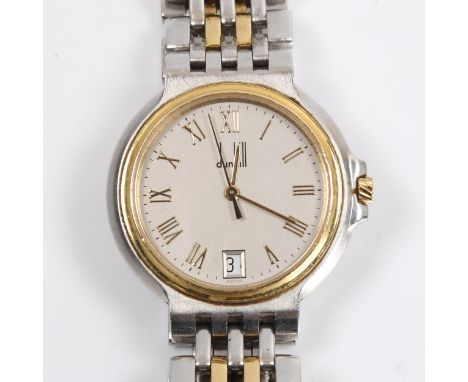 DUNHILL - a Vintage bi-metal Elite quartz bracelet watch, silvered dial with gilt Roman numeral hour markers, sweep centre se