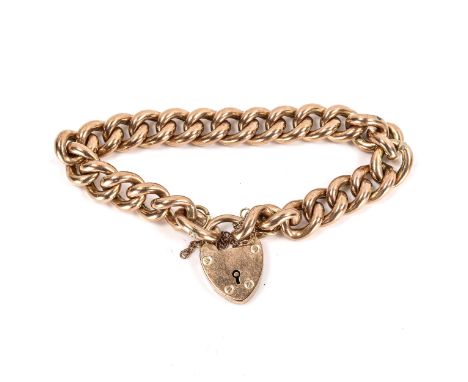 A 9ct rose gold hollow curb link bracelet, with heart padlock, bracelet length 17cm, 28.6g2 links have been re-soldered, all 