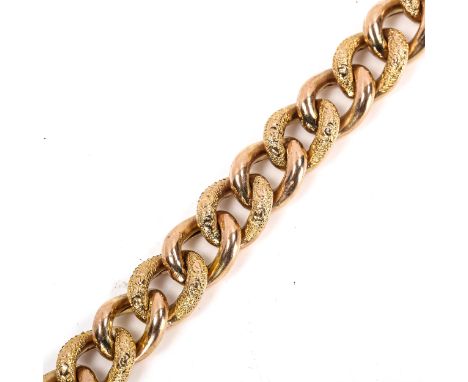 A 9ct rose gold hollow curb link chain bracelet, engraved and polished decoration, chain length 19cm, 18.8g (no clasp)Bracele