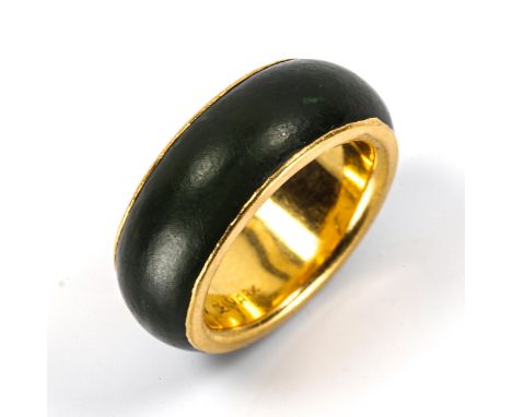 PETER VANG - a Vintage Danish designer 22ct gold jade band ring, band width 8.4mm, size O, 6.9gNo damage or repair, jade has 