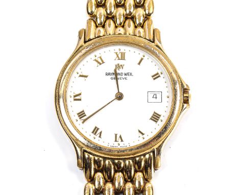 RAYMOND WEIL - a Vintage gold plated stainless steel Chorus quartz bracelet watch, ref. 5568, circa 2002, white dial with gil