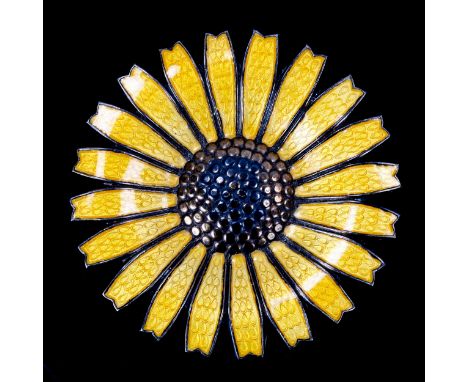 ANTON MICHELSEN -  a Vintage Danish vermeil sterling silver and yellow enamel daisy pattern brooch, diameter 42.5mm, 16.2gNo 