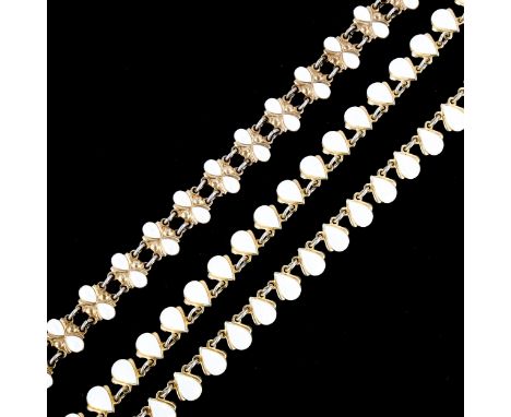 VOLMER BAHNER - a Vintage Danish vermeil sterling silver and white enamel matching necklace and bracelet set, necklace length