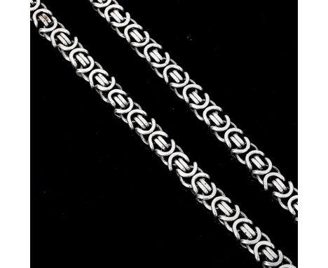 A heavy Italian silver fancy link chain necklace, length 66cm, 141.7gNo broken links, settings are quite worn with light abra