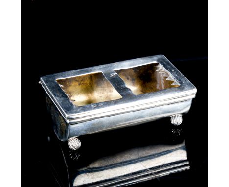 A late Victorian silver double postage stamp box, sprung lid with gilt interior, by Grey & Co, hallmarks Birmingham 1896, len