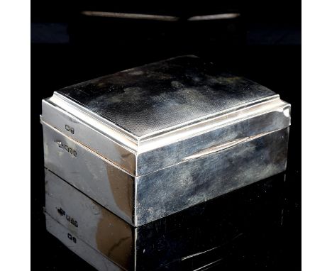 A George VI rectangular silver cigarette box, engine turned lid with wood lining, by Walker & Hall, hallmarks Chester 1938, 1