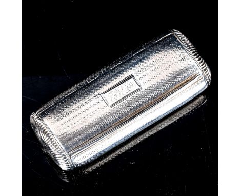 A William IV silver snuffbox, rounded rectangular form with engine turned decoration, invisible hinge and gilt interior, make