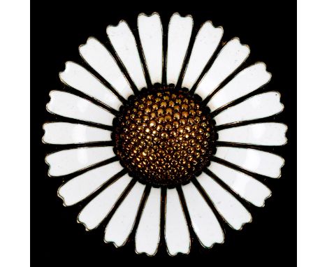 BERNHARD HERTZ - a Vintage Danish vermeil sterling silver and white enamel daisy pattern brooch, diameter 43.2mm, 18.1gNo dam