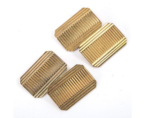A pair of late 20th century 9ct gold cufflinks, canted rectangular form with fluted decoration, indistinct hallmarks, panel l