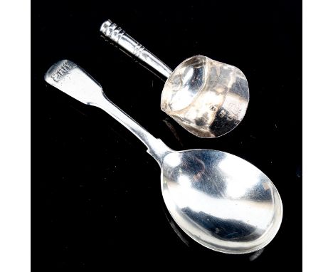 2 Georgian silver caddy spoons, including shovel design, hallmarks Birmingham 1806 and London 1825, largest length 11cm (2)Ge