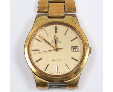 OMEGA - a Vintage gold plated stainless steel Geneve automatic bracelet watch head, ref. 166.0173, circa 1975, champagne dial