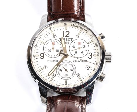 TISSOT - a stainless steel PRC200 quartz wristwatch, ref. T461, silvered dial with quarterly Arabic numerals, 3 subsidiary di