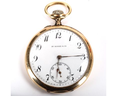 TENNIS INTEREST - an early 20th century Russian 14ct gold open-face keyless-wind pocket watch, by Henry Moser & Cie, with ins