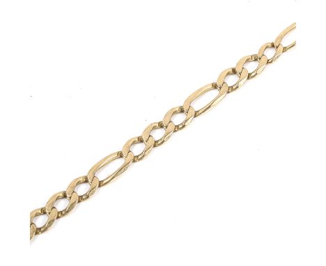 A 9ct gold figaro link chain bracelet, length 25cm, 18.1gAll links are quite worn with light abrasions, clasp working, hallma