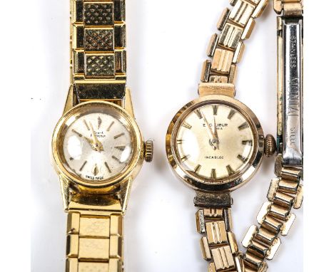 2 lady's Vintage bracelet watches, comprising Girard-Perregaux 18ct gold example, and Excalibur 9ct gold example, both workin