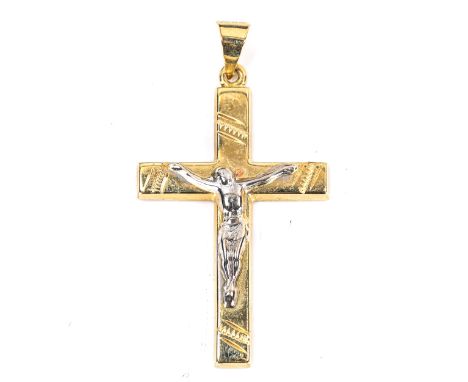 A Continental 18ct gold crucifix pendant, overall height 41.5mm, 3.2gNo damage or repair, general surface wear and light abra
