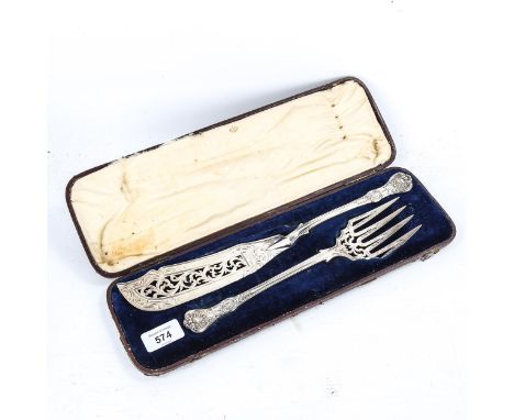 A Victorian silver King's pattern fish serving set, by John James Whiting, hallmarks London 1849, knife length 354cm, 10.1oz,