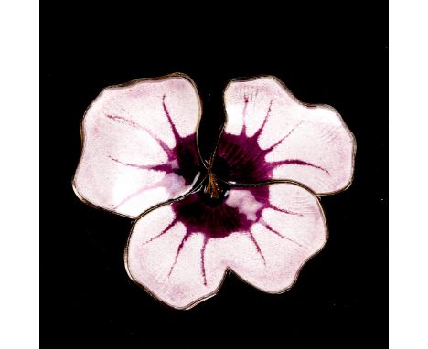 DAVID ANDERSEN - a Vintage Norwegian vermeil sterling silver and purple enamel pansy brooch, length 43.1mm, 10.6gNo damage or