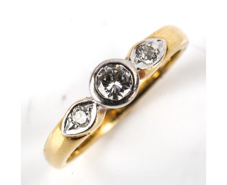 An 18ct gold 3-stone diamond ring, set with modern round brilliant-cut diamonds, total diamond content approx 0.33ct, setting