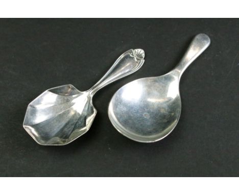 Silver caddy spoon, plain polished fig bowl, makers Thomas Bradbury &amp; Sons,  1927; together with a silver caddy spoon, fl